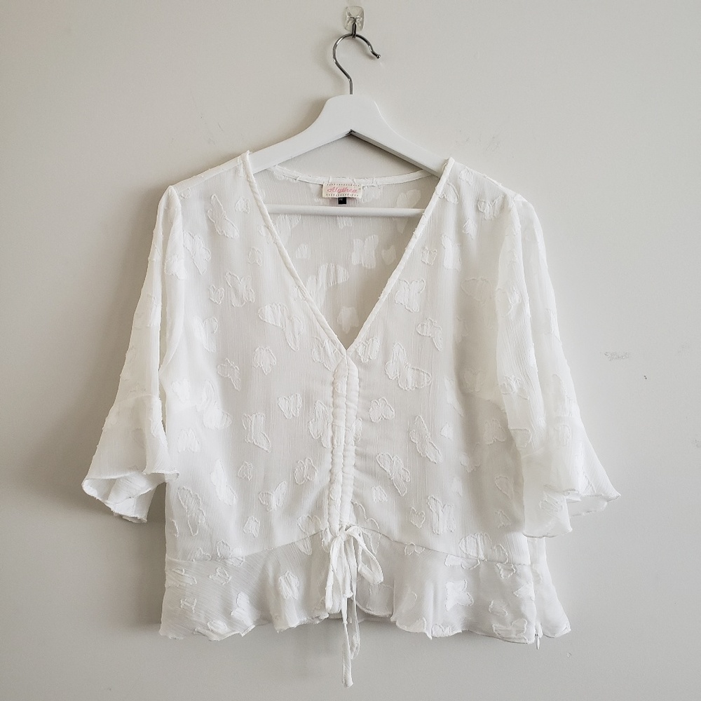 Alythea Women's Sheer White Thred UP Top With Bow